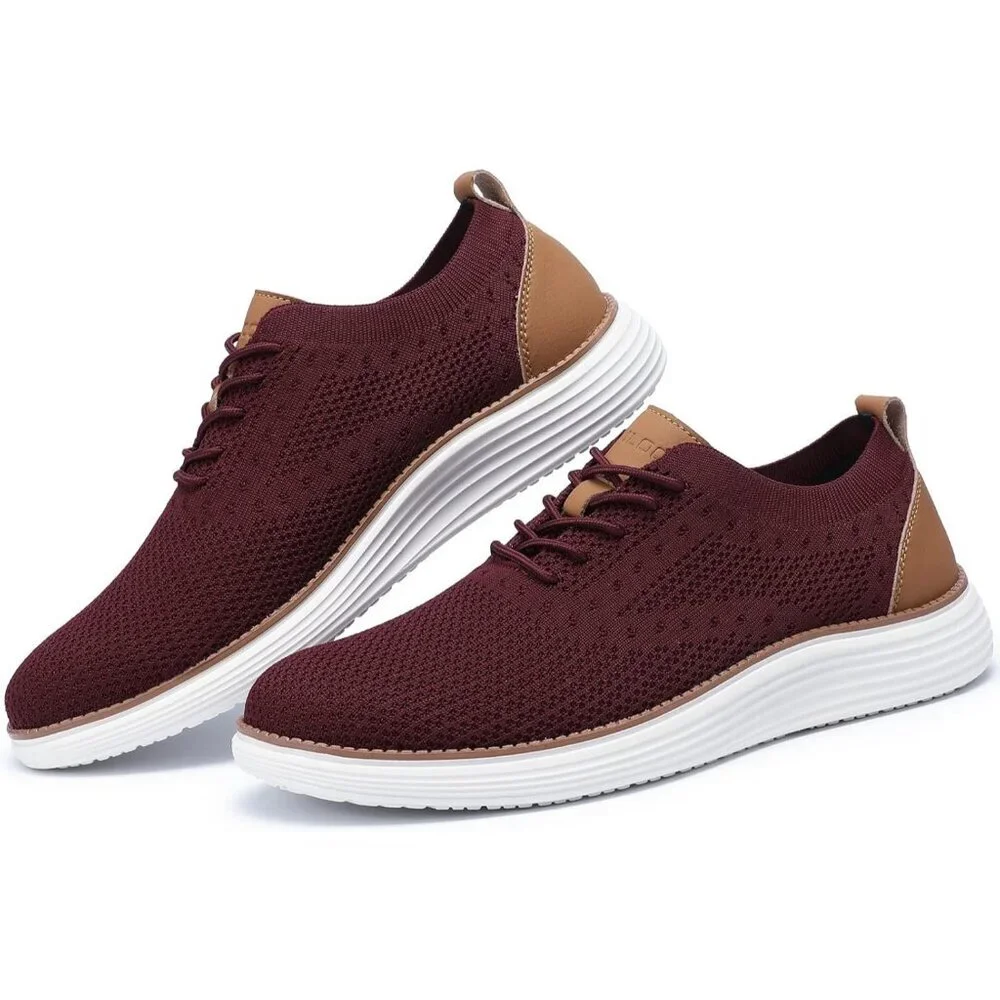 ⚡Men Wine Red Oxfords Business Mesh Breathable Tennis Comfortable Walking Shoes